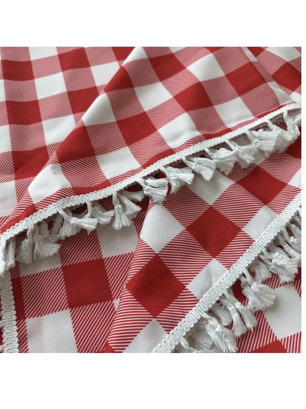 Checkered Tablecloth with Tassel Trim RECTANGULAR 52x70” RED & WHITE